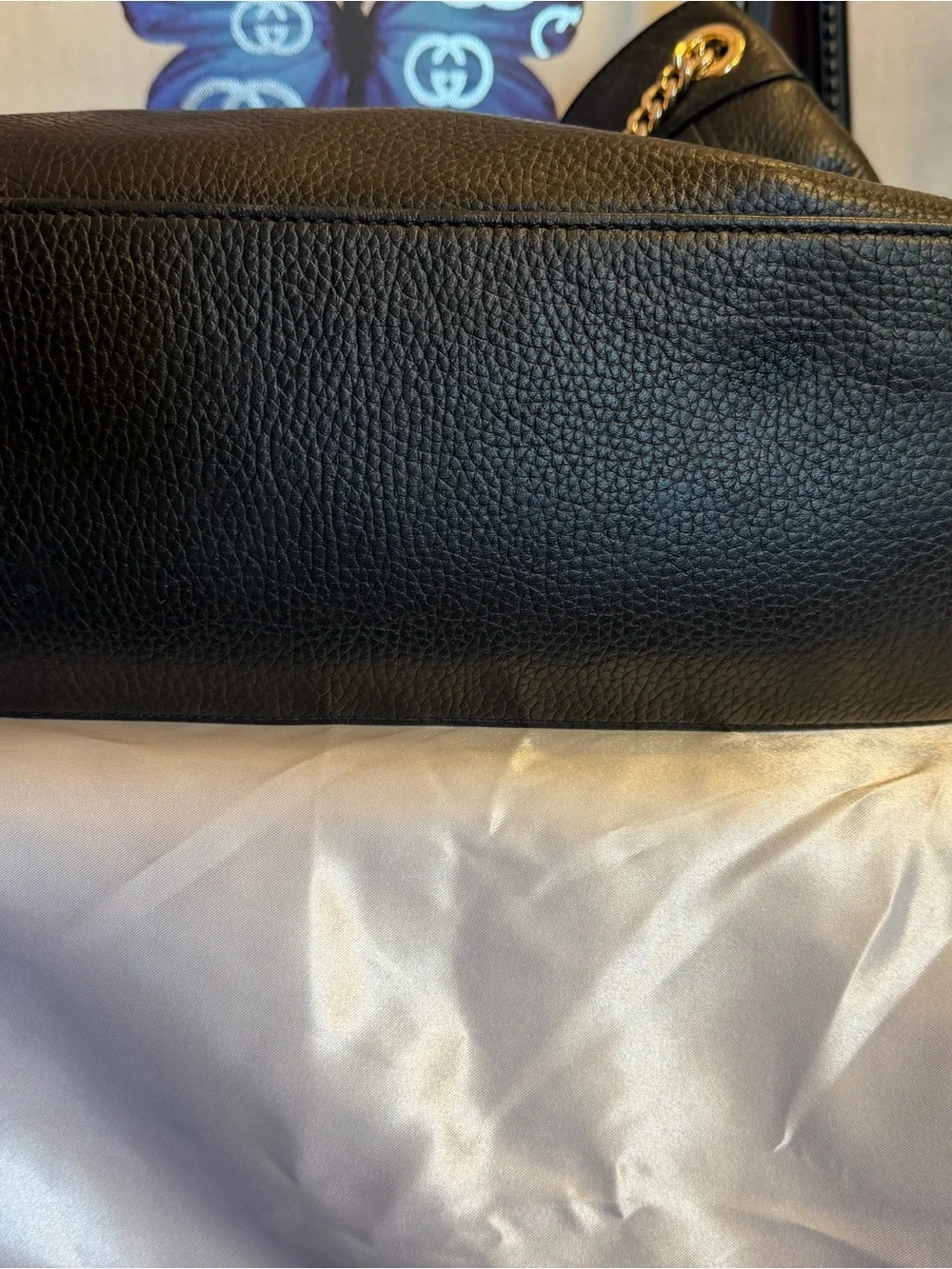 Michael Kors Black Pebbled Leather Shoulder Bag with Gold Chain Straps